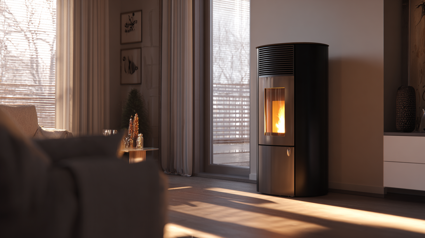 Moderne pelletkachel in woonkamer met strak design en efficiënte verwarming